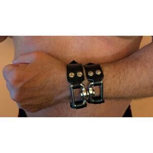Black Leather Double Buckle Wrist Cuffs